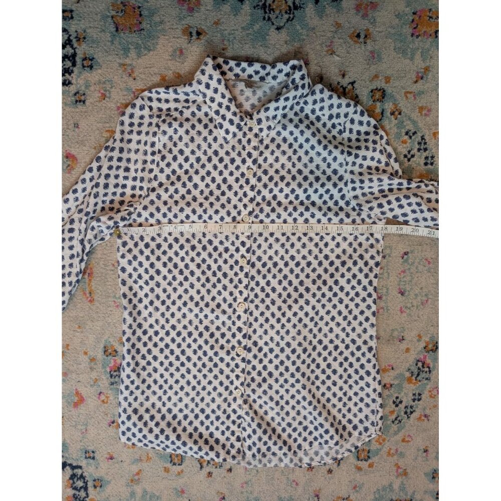 Hester & Orchard White & Blue Polka Dot Linen Blend Button-Up Shirt - Small - Picture 6 of 10